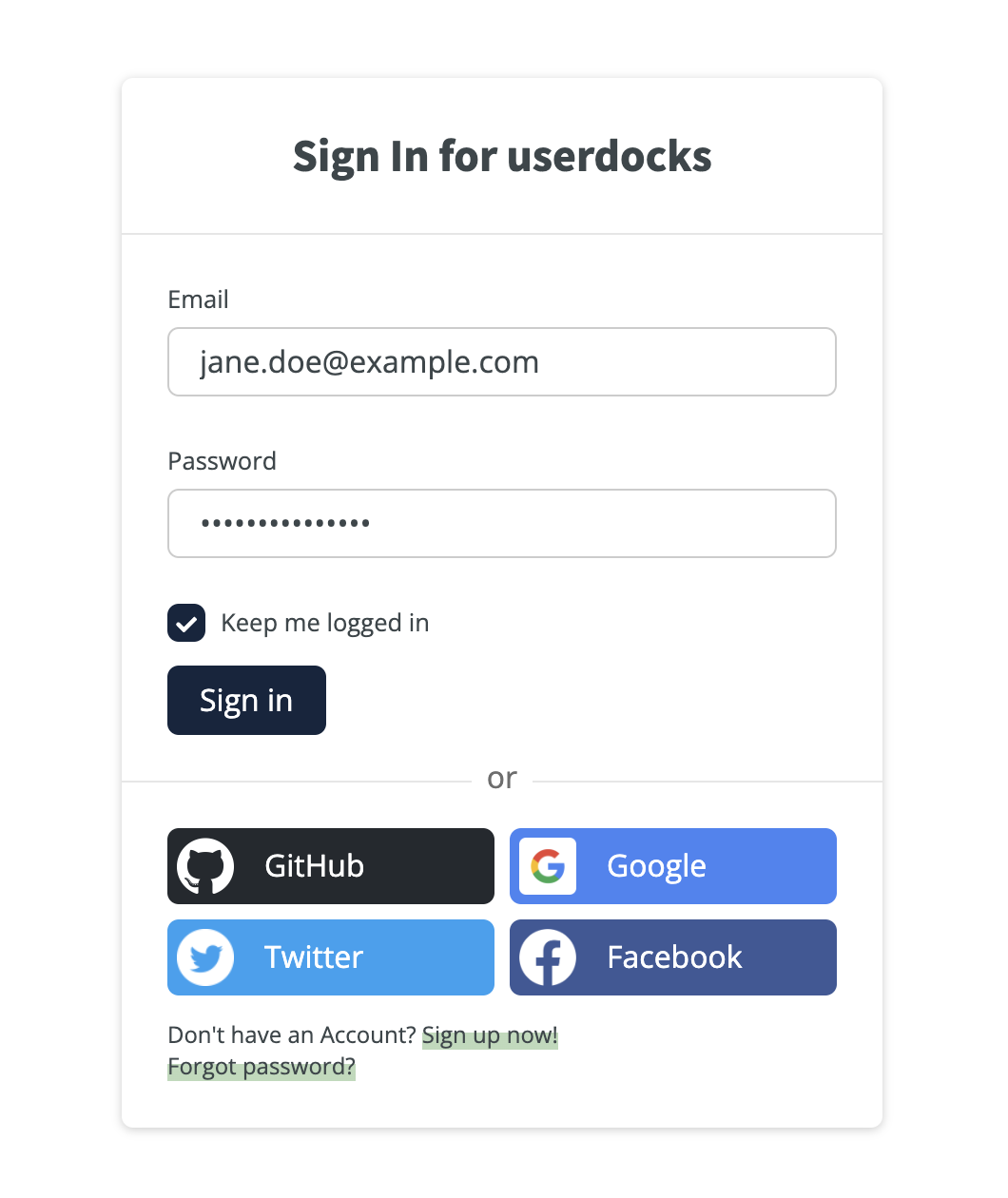 userdocks sign in form (all filled)