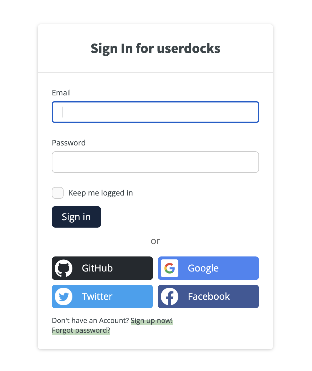 userdocks sign in form (not filled)