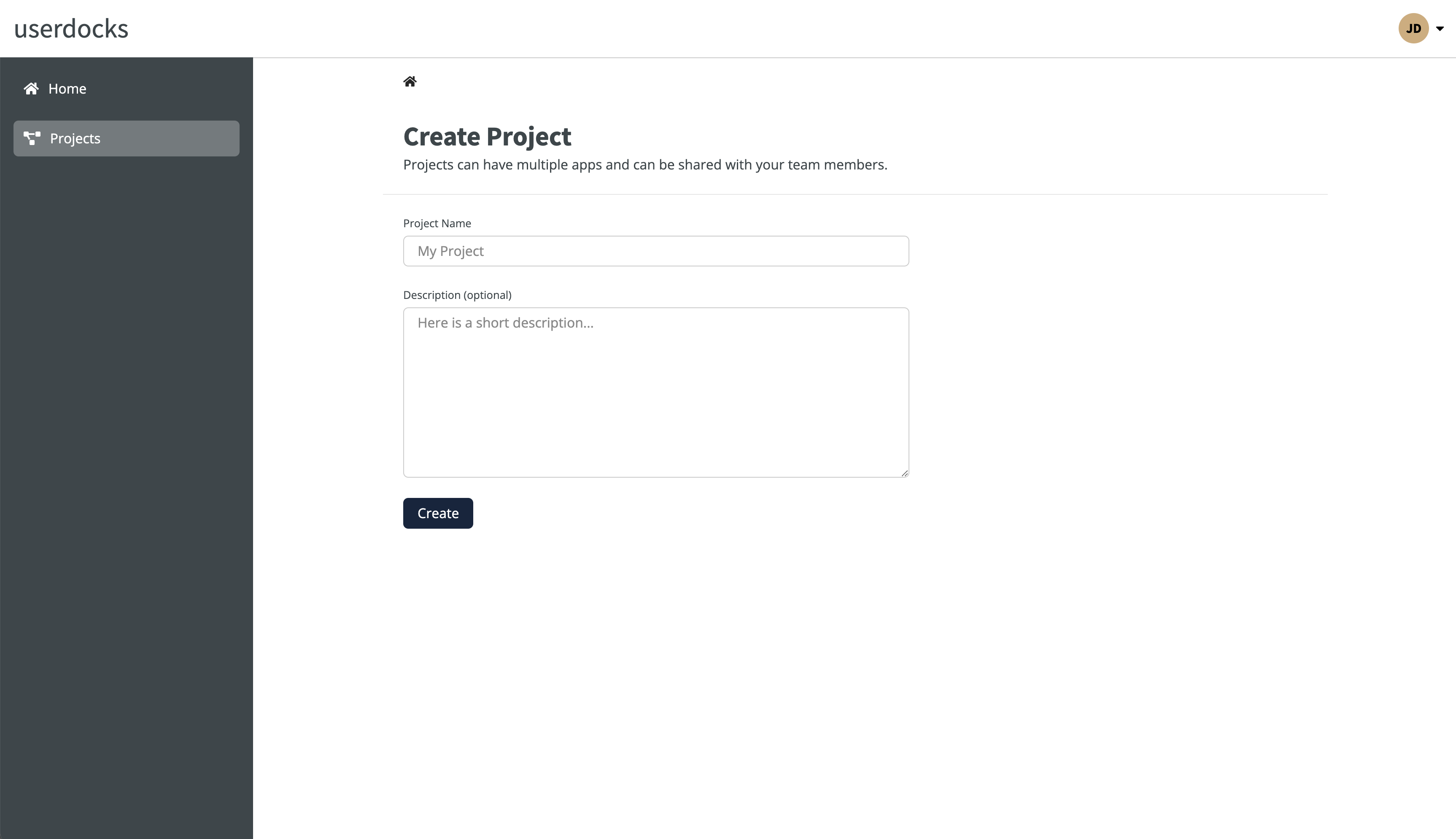 userdocks_dashboard_create_project